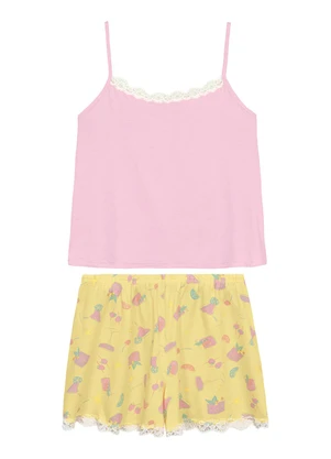 Malwee - Pijama Curto com Renda Rosa Claro - MALWEE