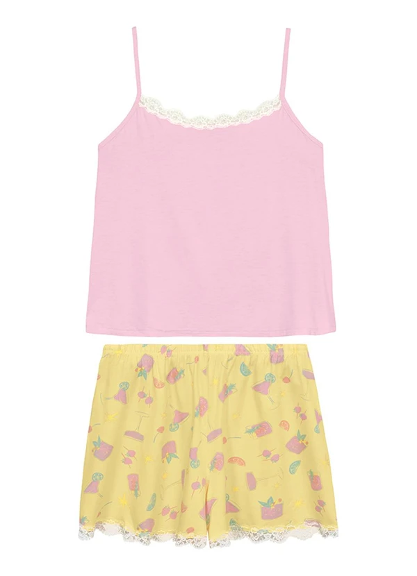 Malwee - Pijama Curto com Renda Rosa Claro
