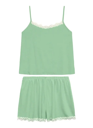 Malwee - Pijama Curto com Renda Verde Menta - MALWEE