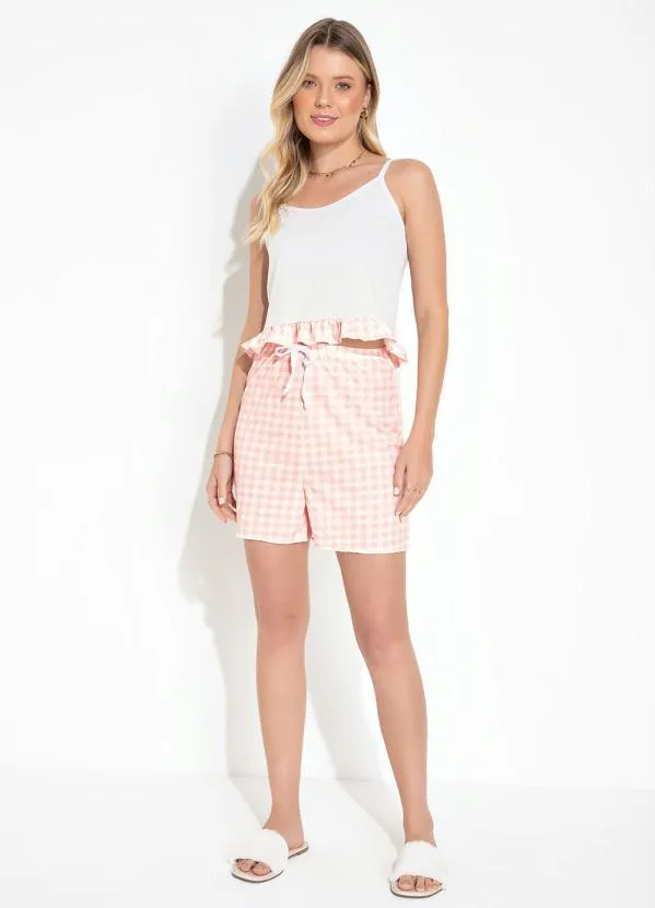 Alma Dolce - Pijama Curto com Shorts Estampado Vichy Rosa 3