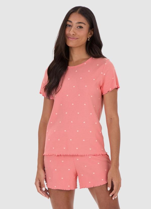 Malwee - Pijama Curto Corações em Ribana Rosa
