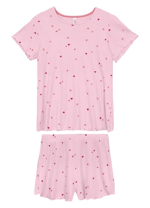 Malwee - Pijama Curto Corações Rosa Claro - MALWEE