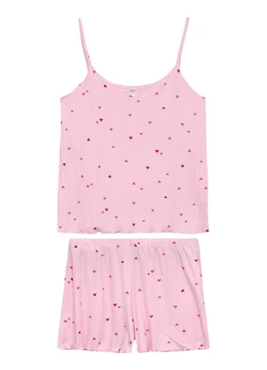 Malwee - Pijama Curto Corações Rosa Claro - MALWEE