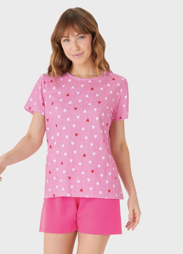 Malwee - Pijama Curto Corações Rosa Escuro