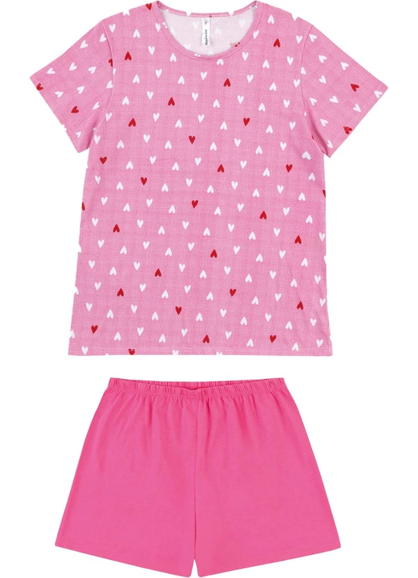 Malwee - Pijama Curto Corações Rosa Escuro 2