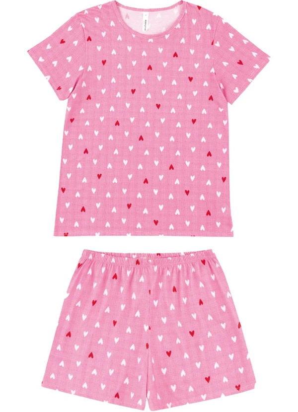 Malwee - Pijama Curto Corações Rosa Escuro 1