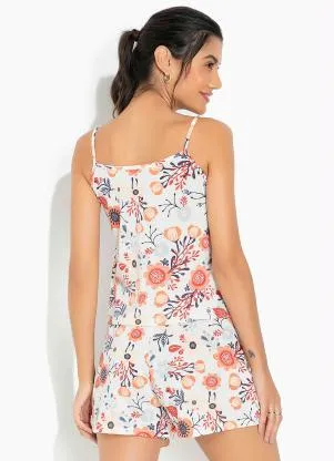 Alma Dolce - Pijama Curto de Alcinha Floral Bege - ALMA DOLCE