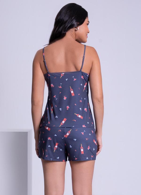 Lunender - Pijama Curto em Malha Aveludada Estampado Azul 2