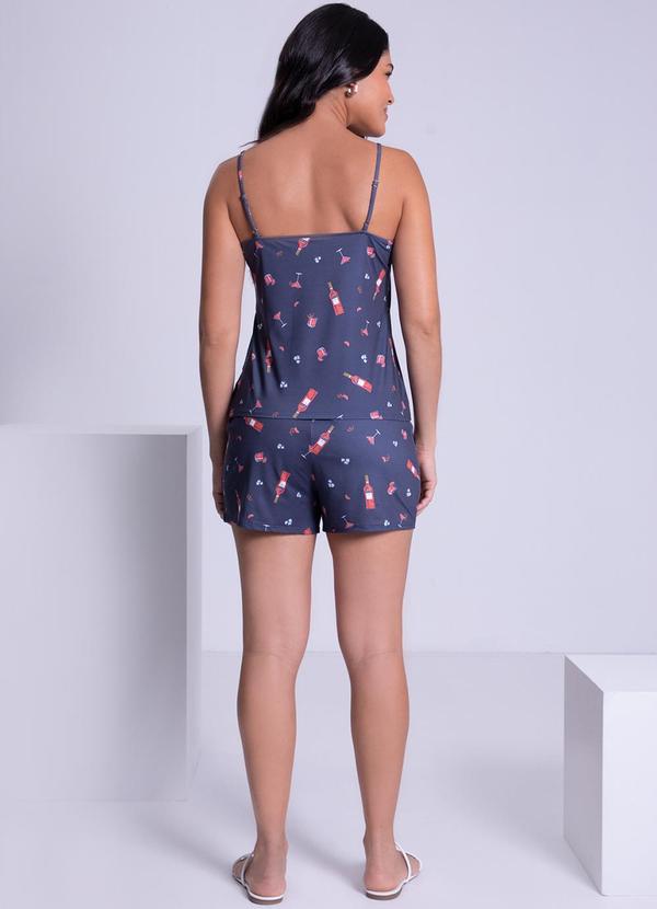 Lunender - Pijama Curto em Malha Aveludada Estampado Azul 4