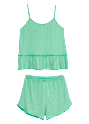 Malwee - Pijama Curto em Malha Canelada Verde Menta - MALWEE