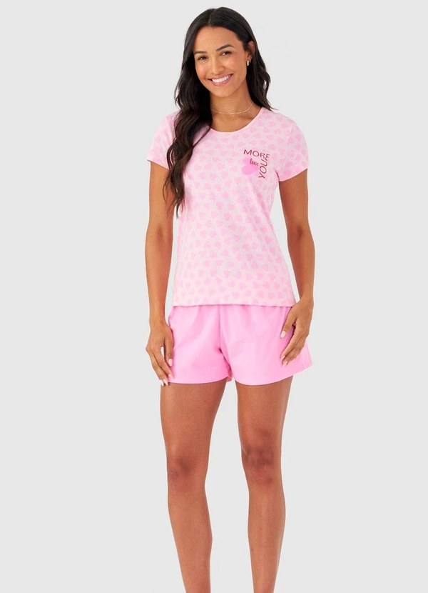 Rovitex - Pijama Curto em Meia Malha Rosa