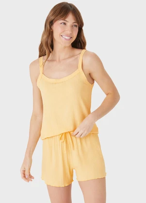 Malwee - Pijama Curto em Viscose Canelada Amarelo - MALWEE