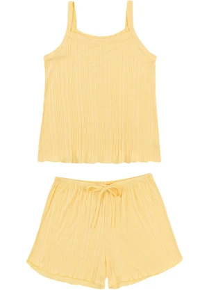 Malwee - Pijama Curto em Viscose Canelada Amarelo - MALWEE