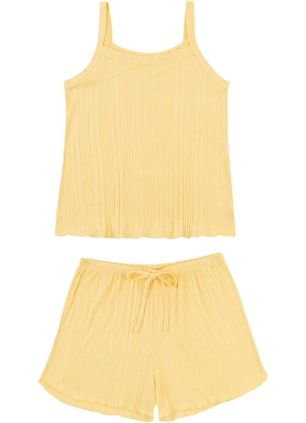 Malwee - Pijama Curto em Viscose Canelada Amarelo 2