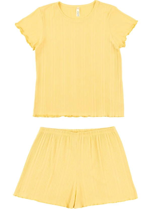 Malwee - Pijama Curto em Viscose Canelada Amarelo 1