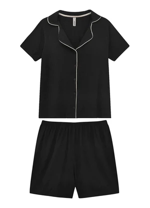 Malwee - Pijama Curto em Viscose Preto - MALWEE