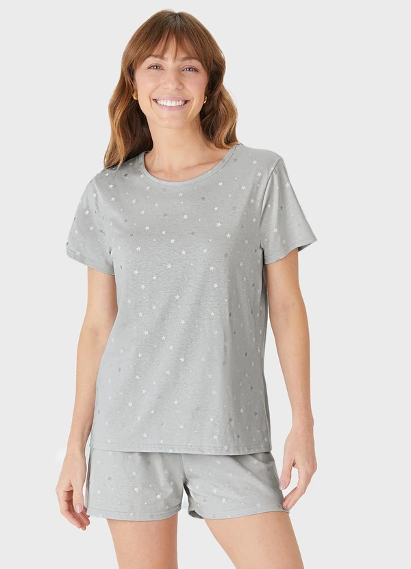 Malwee - Pijama Curto Estrelas Cinza