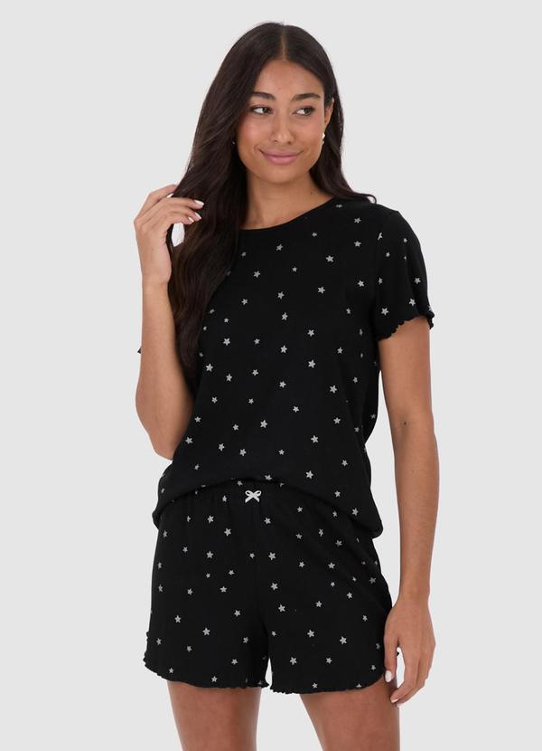 Malwee - Pijama Curto Estrelas em Ribana Preto