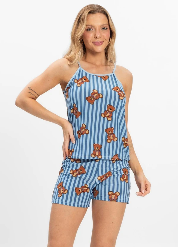 Rovitex - Pijama Curto Feminino Azul