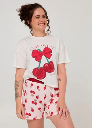 Rovitex - Pijama Curto Feminino Meia Malha Bege - ROVITEX