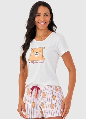 Rovitex - Pijama Curto Feminino Mensageira da Paz Branco - ROVITEX