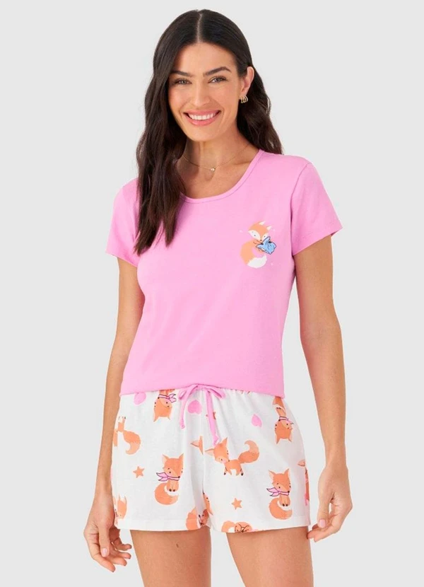 Rovitex - Pijama Curto Feminino Mensageira da Paz Rosa