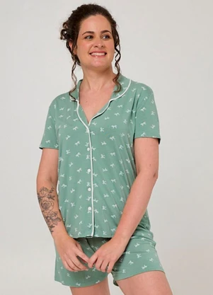 Rovitex - Pijama Curto Feminino Viscolycra Verde - ROVITEX