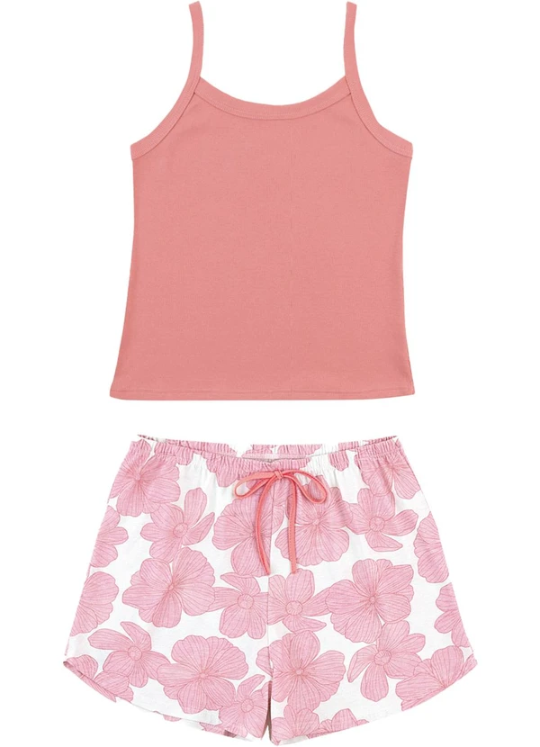 Malwee - Pijama Curto Floral em Ribana Coral 2