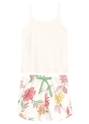 Malwee - Pijama Curto Floral em Ribana Verde Menta - MALWEE