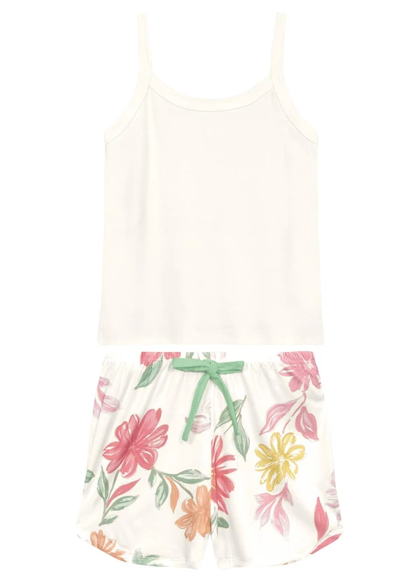 Malwee - Pijama Curto Floral em Ribana Verde Menta