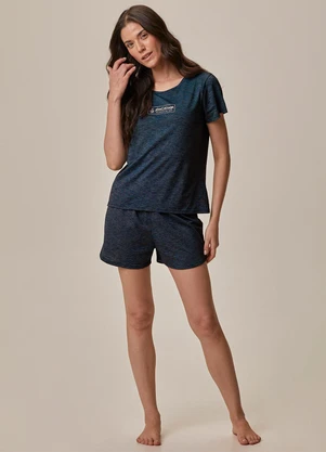 Malwee - Pijama Curto Floral Fio a Fio Azul Marinho - MALWEE