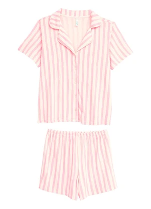 Malwee - Pijama Curto Listrado em Malha Viscose Rosa - MALWEE