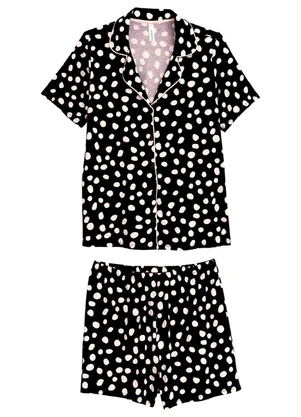 Malwee - Pijama Curto Poá em Malha Viscose Preto - MALWEE