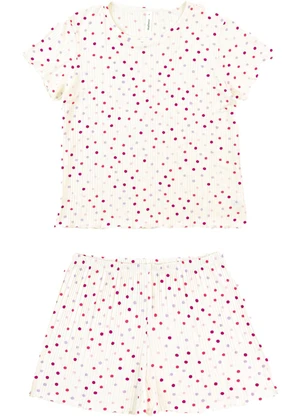 Malwee - Pijama Curto Poá em Viscose Canelada Off White - MALWEE