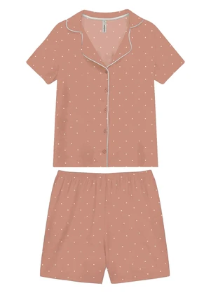 Malwee - Pijama Curto Poá em Viscose Coral - MALWEE