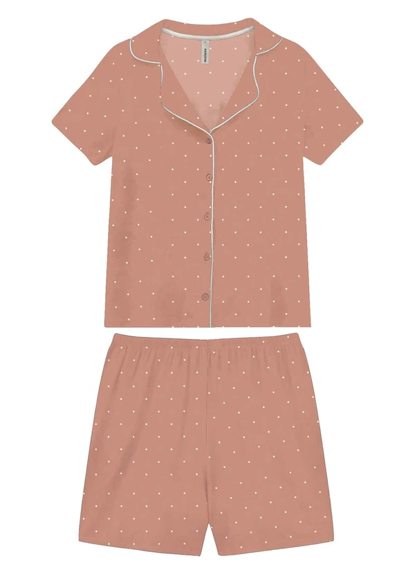 Malwee - Pijama Curto Poá em Viscose Coral