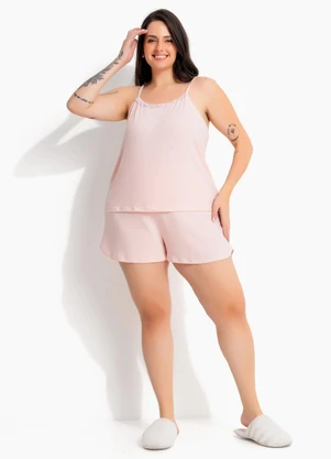 Marguerite - Pijama Curto Preto em Malha Suede Macia com Renda - MARGUERITE