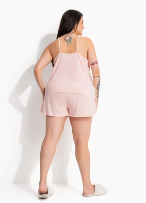 Marguerite - Pijama Curto Preto em Malha Suede Macia com Renda - MARGUERITE