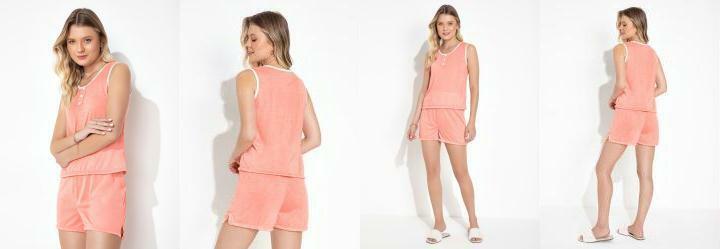 Pijama Curto Regata Branco e Rosa