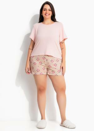 Pijama Curto Rosa Claro em Malha Suede