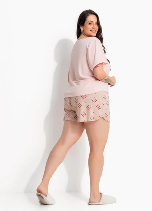 Marguerite - Pijama Curto Rosa Claro em Malha Suede - MARGUERITE