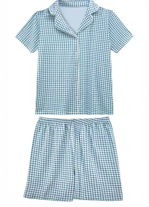 Malwee - Pijama Curto Vichy em Viscose Azul Claro - MALWEE
