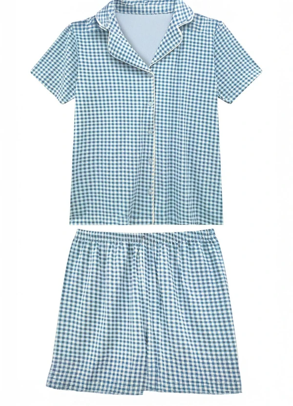 Malwee - Pijama Curto Vichy em Viscose Azul Claro