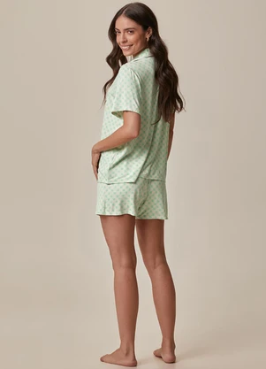 Malwee - Pijama Curto Xadrez em Malha Viscose Verde Claro - MALWEE