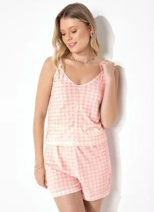 Alma Dolce - Pijama de Alcinha com Botões Vichy Rosa - ALMA DOLCE