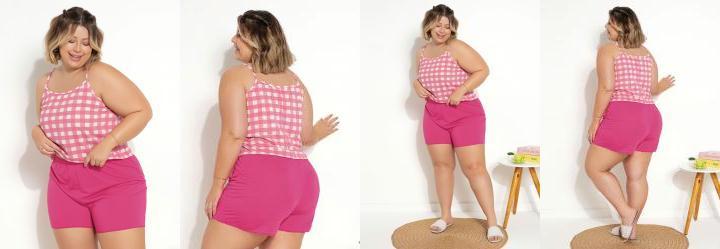 Pijama de Alcinha Curto Xadrez Plus Size