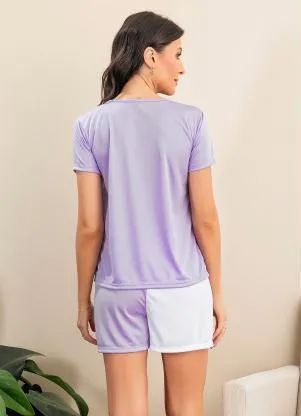 Alma Dolce - Pijama Decote Redondo Manga Curta Lilás e Branco - ALMA DOLCE