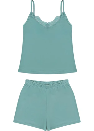 Malwee - Pijama em Liganete com Renda Verde Turquesa - MALWEE