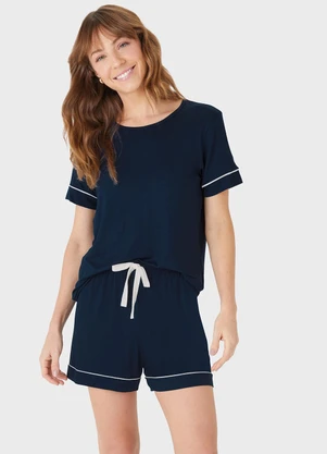 Malwee - Pijama em Malha Essence com Laço Azul Marinho - MALWEE