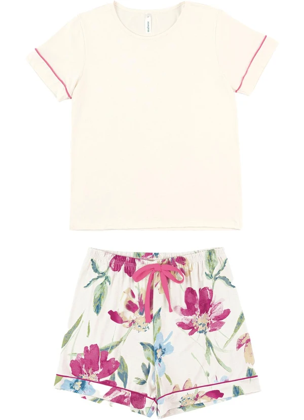 Malwee - Pijama em Malha Essence com Laço Off White